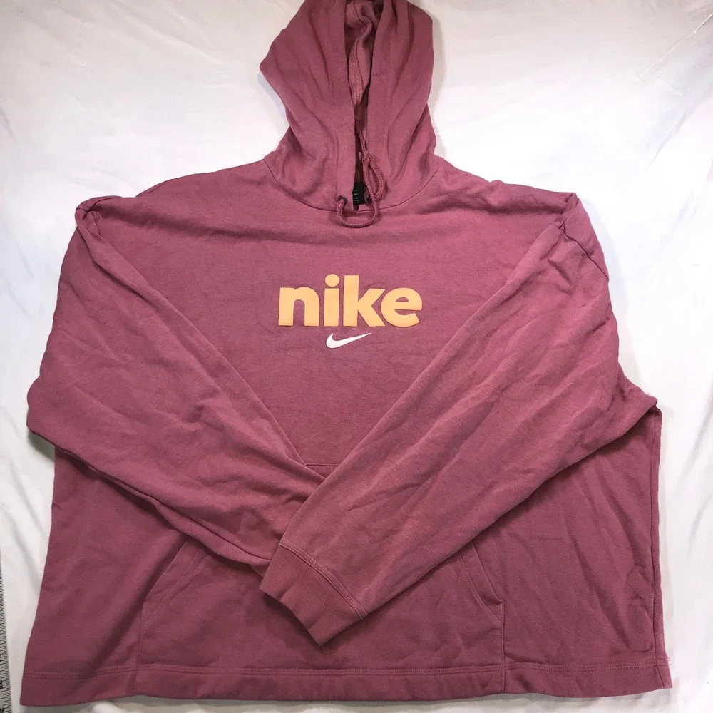 Nike Sportswear Logo Hoodie XXL Mauve Pink Orange Puff Print Pullover Womens